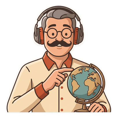 Dad spins a desk globe with one finger