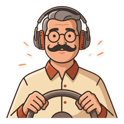 Dad driving at night with headphones on