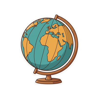 A desk globe on a wooden stand