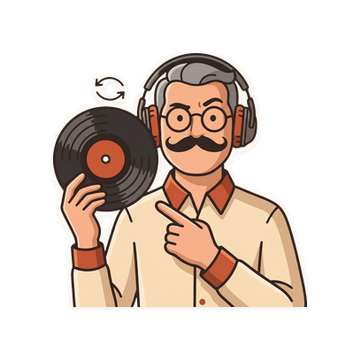 Dad points at a record with loop arrows above it