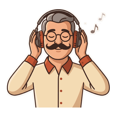 Dad listens with his eyes closed and music notes floating